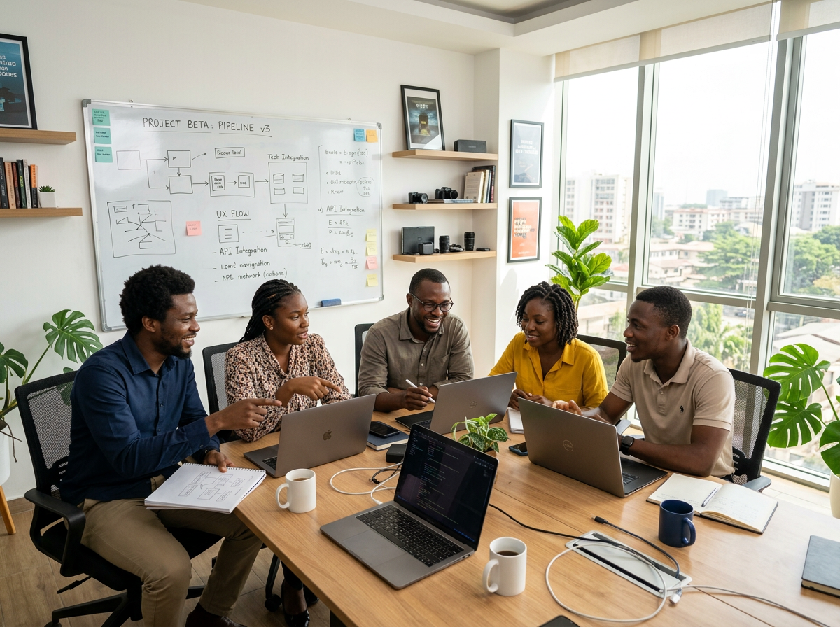 Équipe Boutika collaborant dans un bureau moderne à Cotonou